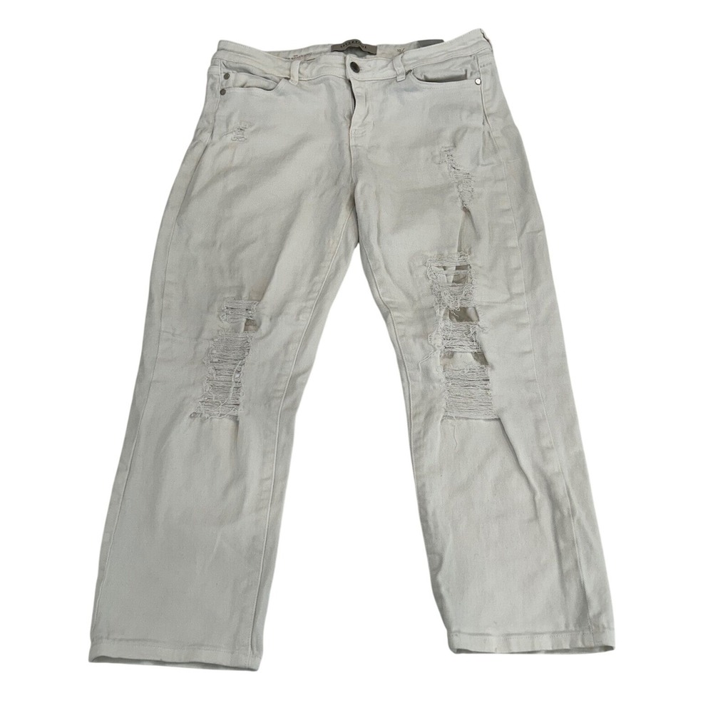 Liverpool White Cropped Boyfriend Y2K Jeans Womens 10 Raw Hem Summer